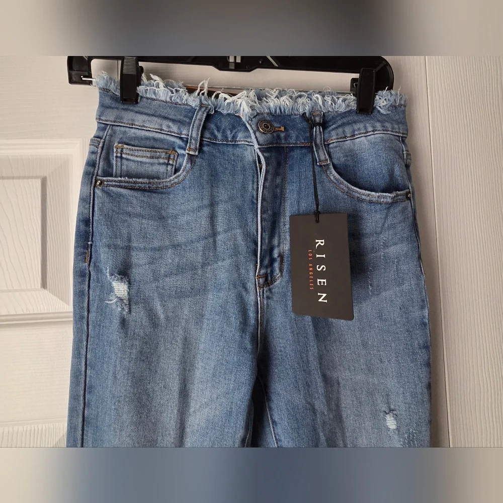 NWT Risen Raw Edge Waist W Frayed Hem Flare Jeans 27/5 - Picture 5 of 13